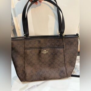 Coach brown monogram handbag with long strap